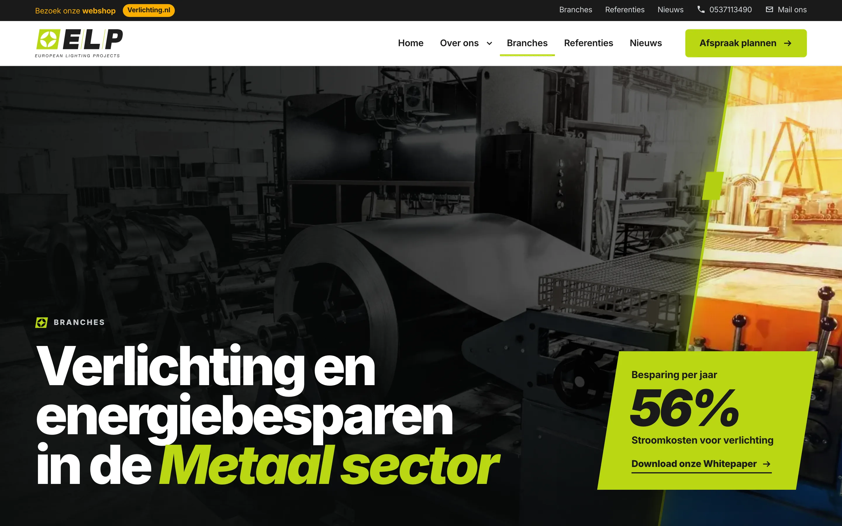 Schermopname van Branchepagina metaalsector