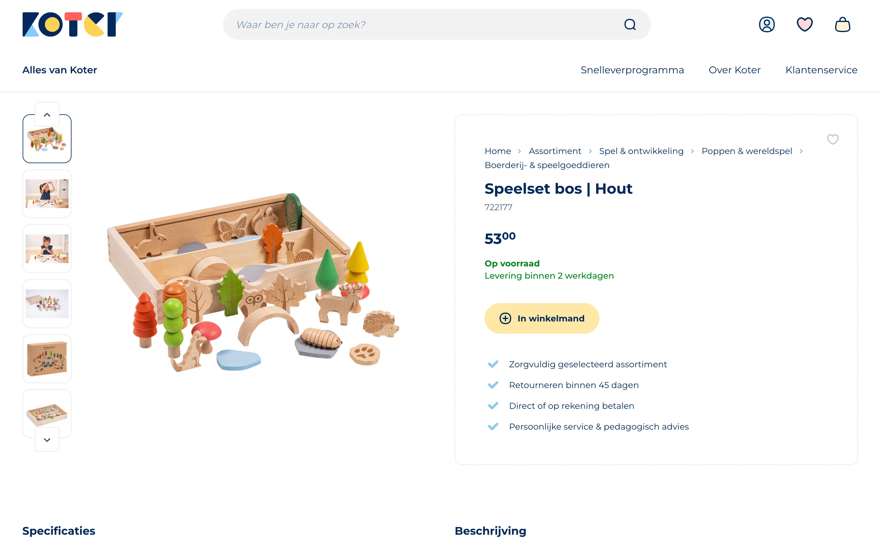 Schermopname van Productpagina Speelset bos