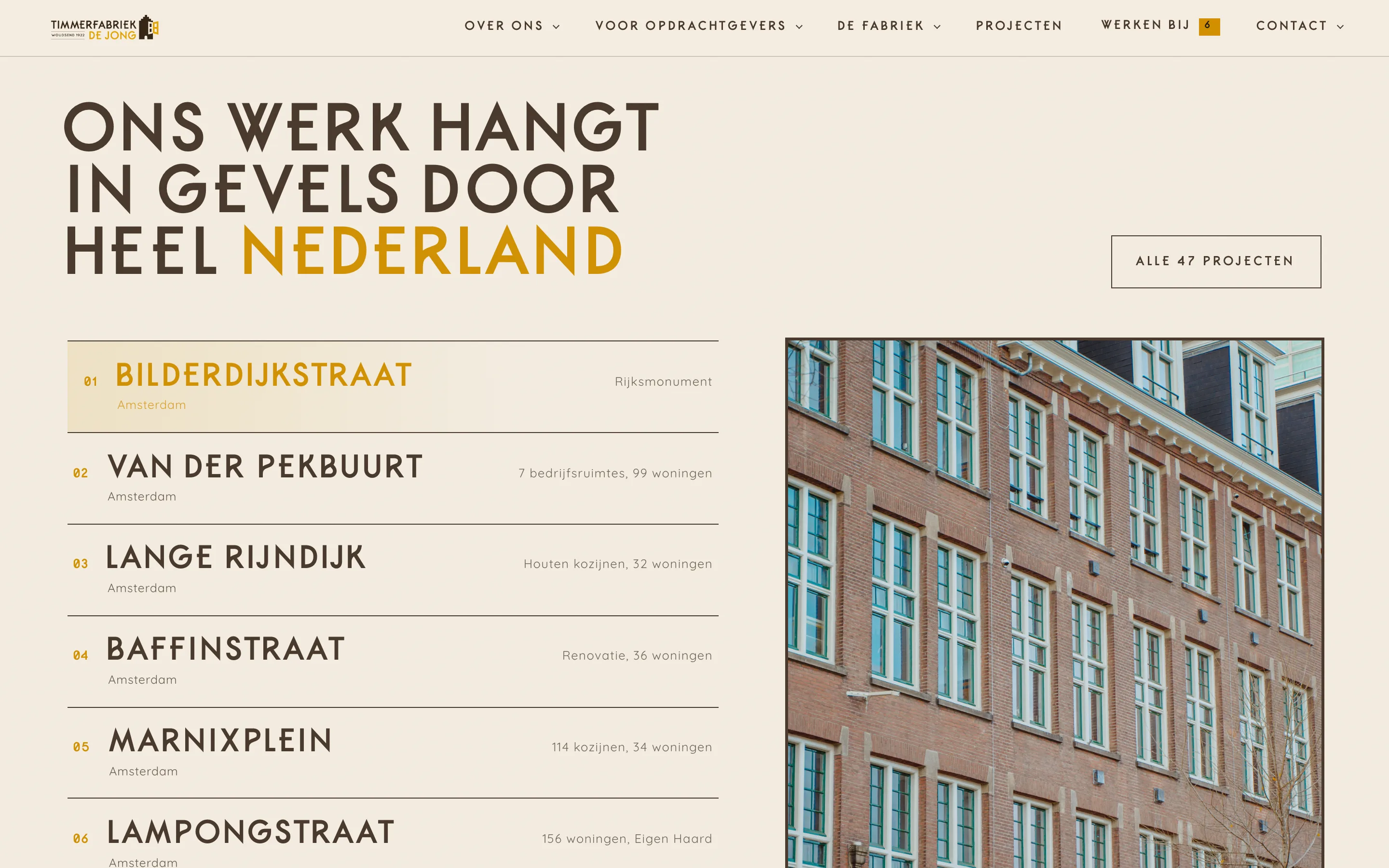 Schermopname van Projecten in gevels door heel Nederland