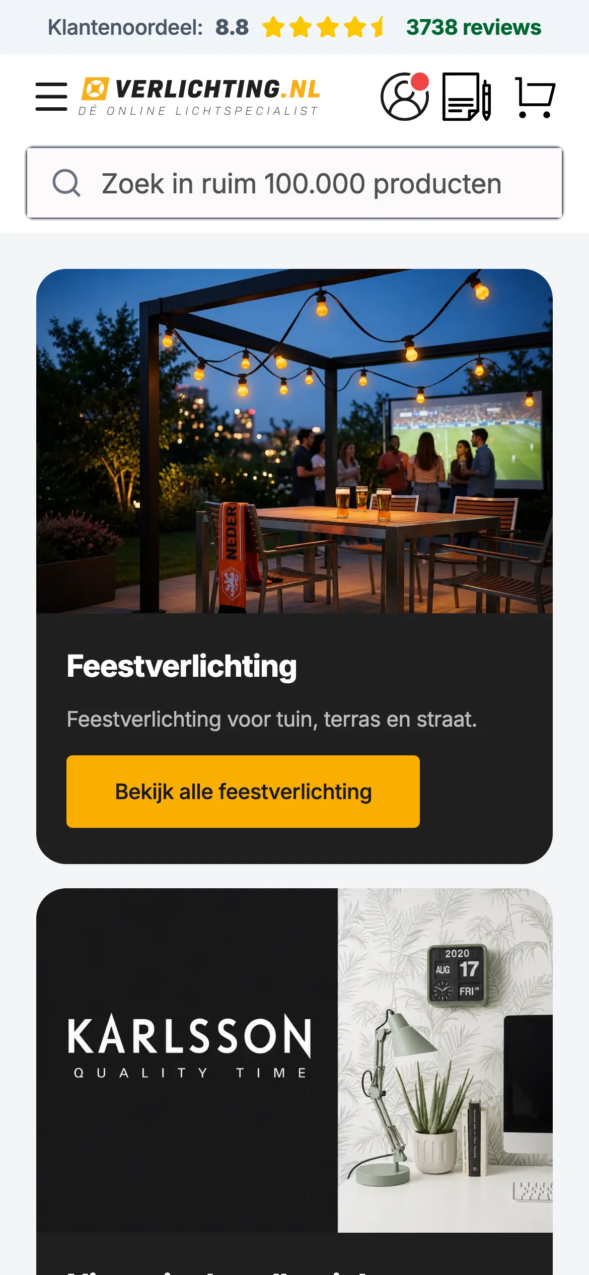 Verlichting.nl op mobiel